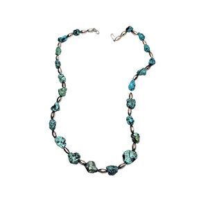 Sterling Silver Beads and Turquoise Nuggets Southwest Necklace +23-24"